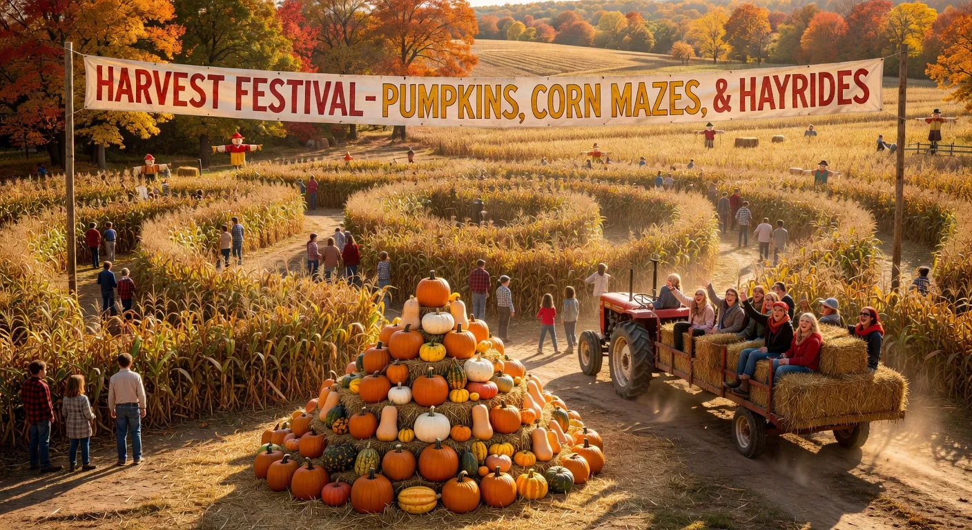 Harvest festival with pumpkins and corn