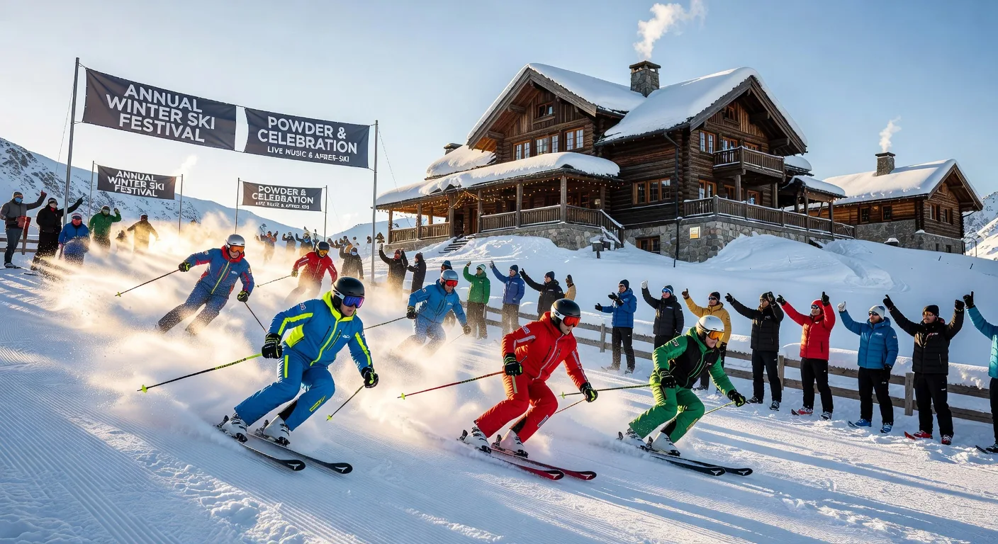 Ski festival on snowy slopes